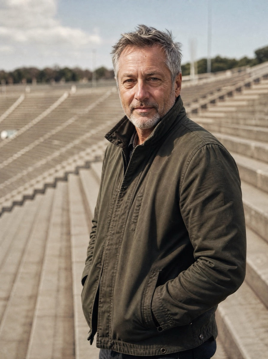 Dave, 58, standing at the top of the stadium steps